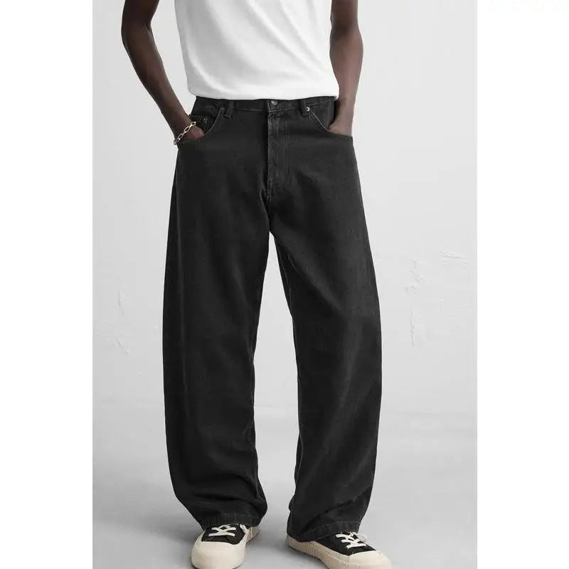 Men’s Retro Cotton Denim Jeans – Loose Fit Straight-Leg Casual Trousers, Comfortable and Wear-Resistant for Autumn & Winter