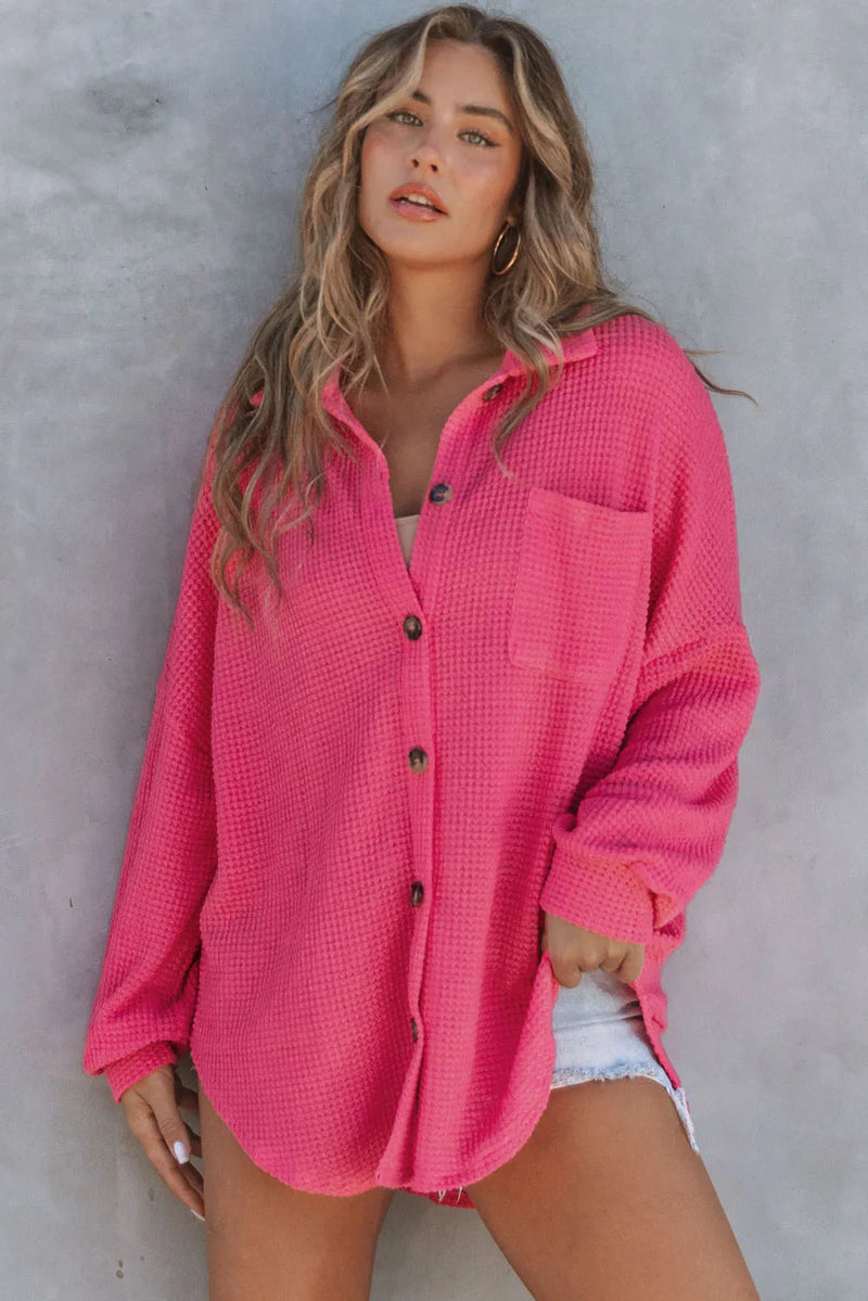 Women’s Oversized Button-Down Blouse – Casual Boho Long Sleeve Shirt with Turn-Down Collar