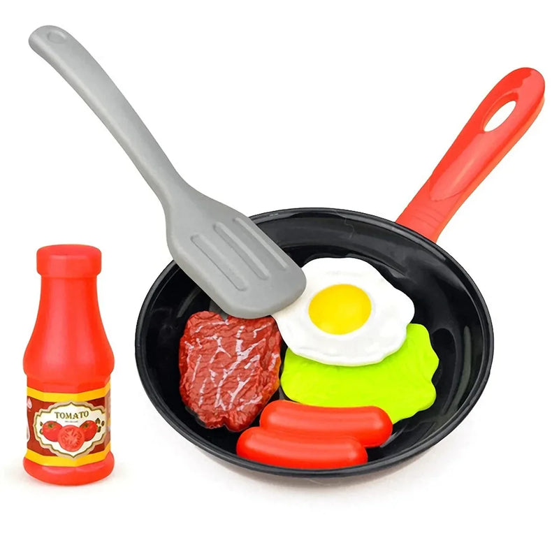 8PCS Kids Kitchen Play Food Set - Pretend Cookware with Steak, Vegetables, Bread & Hot Dog for Toddler Cooking Games