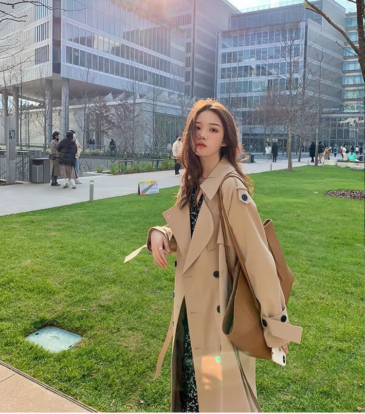 Women’s Double-Breasted Lace Trench Coat – Elegant Autumn Windbreaker and Casual Raincoa