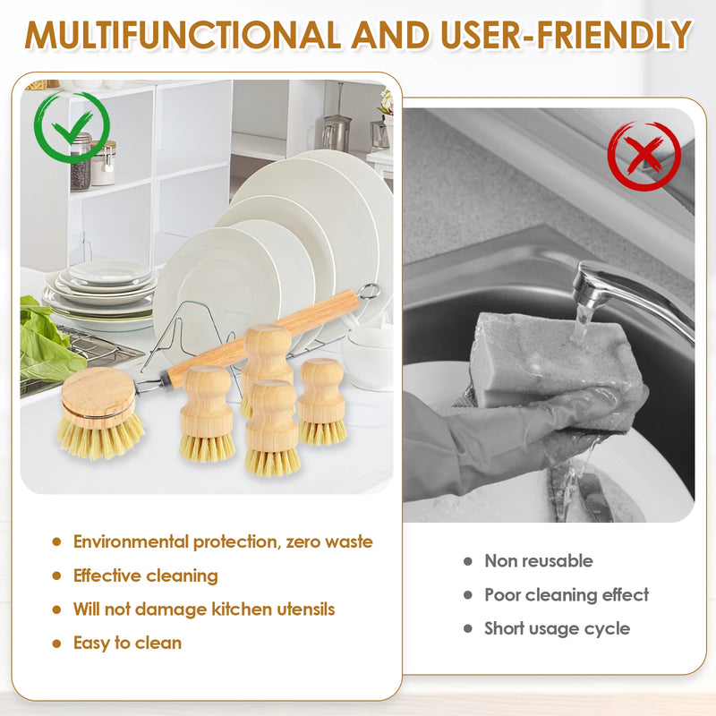 4/5Pcs Bamboo Dish Scrub Brushes Replaceable dish brush Kitchen Wooden Cleaning Scrubbers Household Cleaning Brush Cleaning Tool