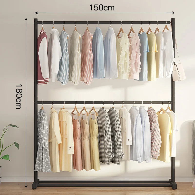 Double Layer Floor-Mounted Clothes Drng Ra Bedroom Balcony Single Rod Storage elf Space-Saving Easy-To-Use Painted Steel