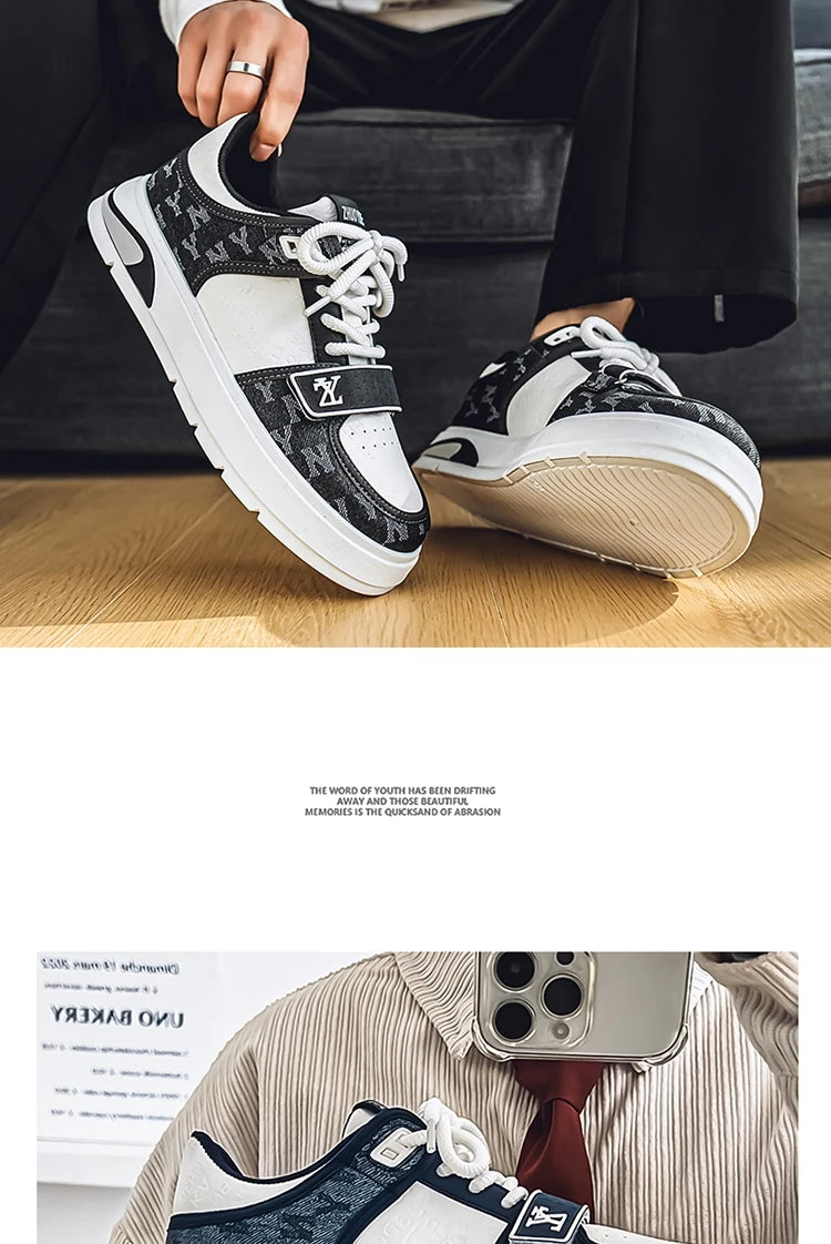 Fashion White Blue Skateboard Shoes Man Comfortable Platform Men&