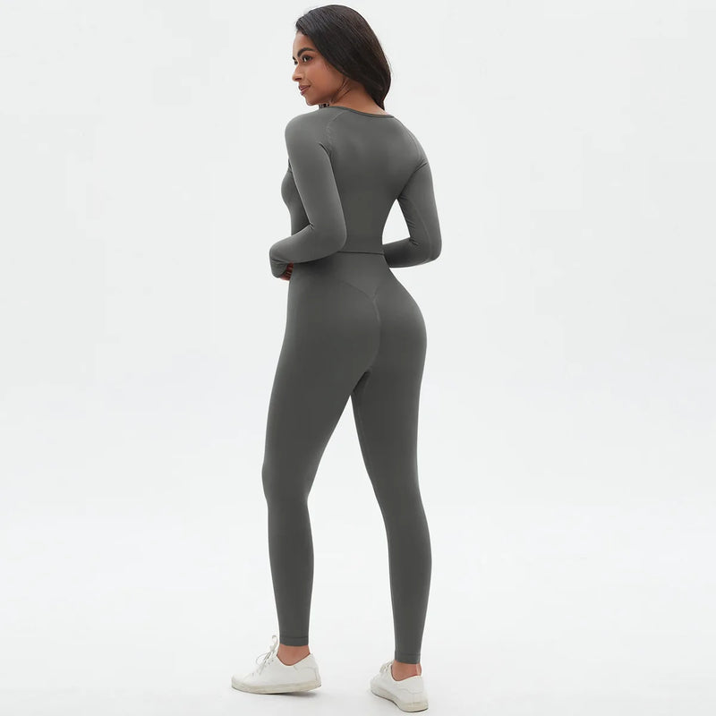 Seamless Two Piece Sets Womens Outifits Long Sleeve Gym Fitess Sport Set Yoga Leggings Matching Sets Exercise Tracksuits Female