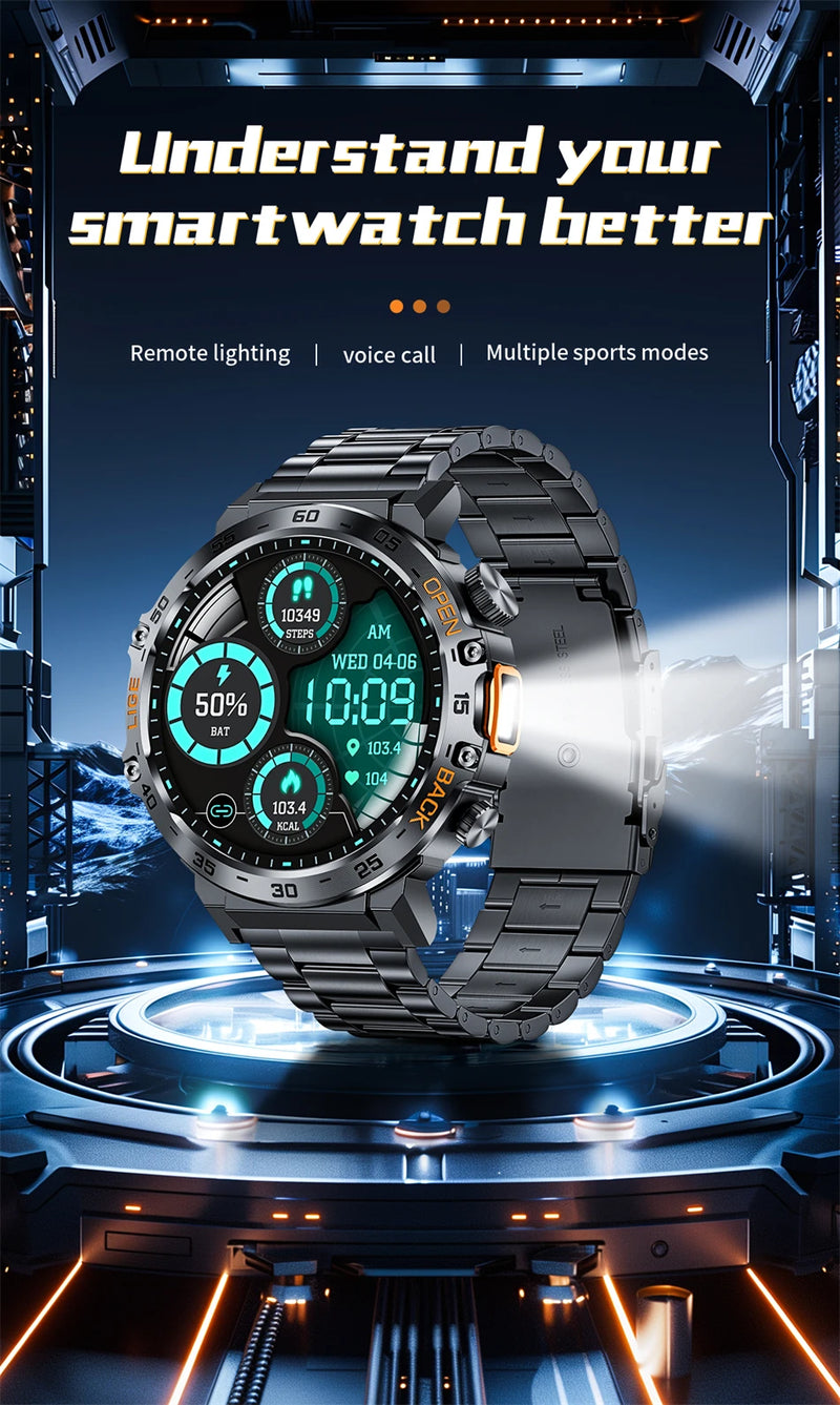 LIGE 2025 Smart Watch Men Sport Watches LED Flashlight 360*360 Ultra HD Screen Waterproof Fitness Bluetooth Call Men Smartwatch
