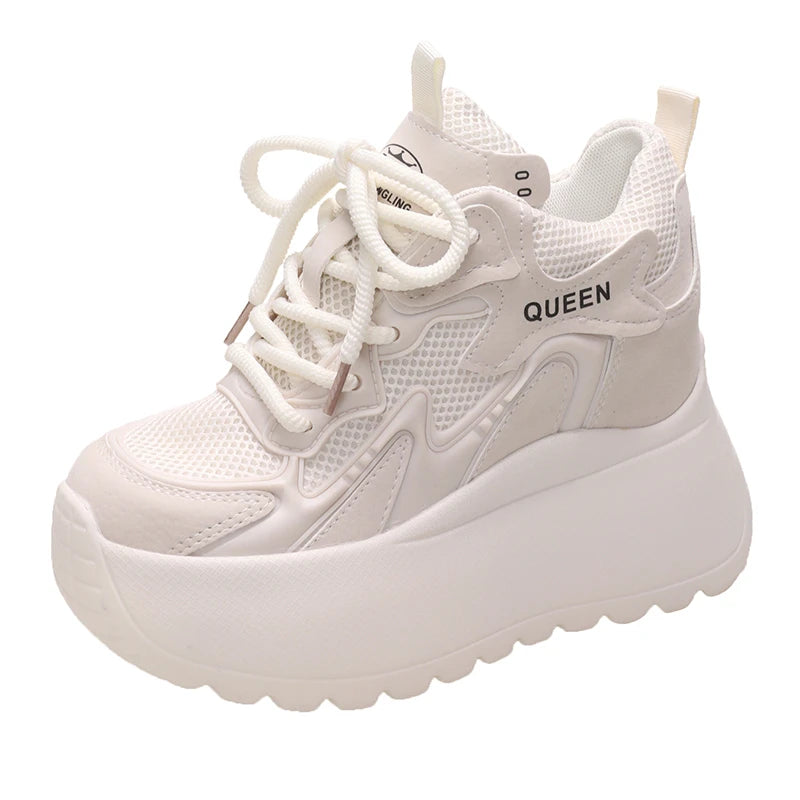 Women Chunky Sneakers 2025 Autumn Breathable Mesh Casual Shoes 11CM Wedge Heels Platform Shoes Chaussures Femme Sports Dad Shoes