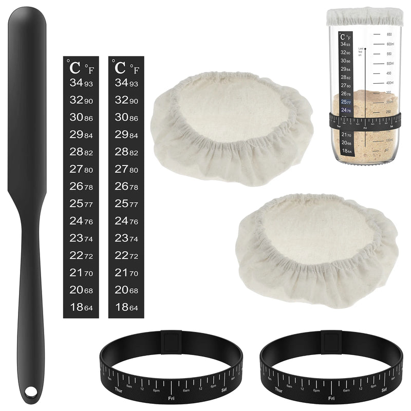 7 Pcs Sourdough Starter Kit Sourdough Starter Accessories Kit with Cloth Covers Temperature and Date Marked Feeding Bands