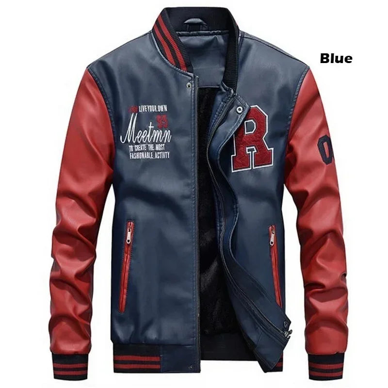 Bomber Jacket Men Baseball Motorcycle Embroidered Leather Pu Coats Slim Fit College Fleece Luxury Pilot Jackets Top Winter Coat