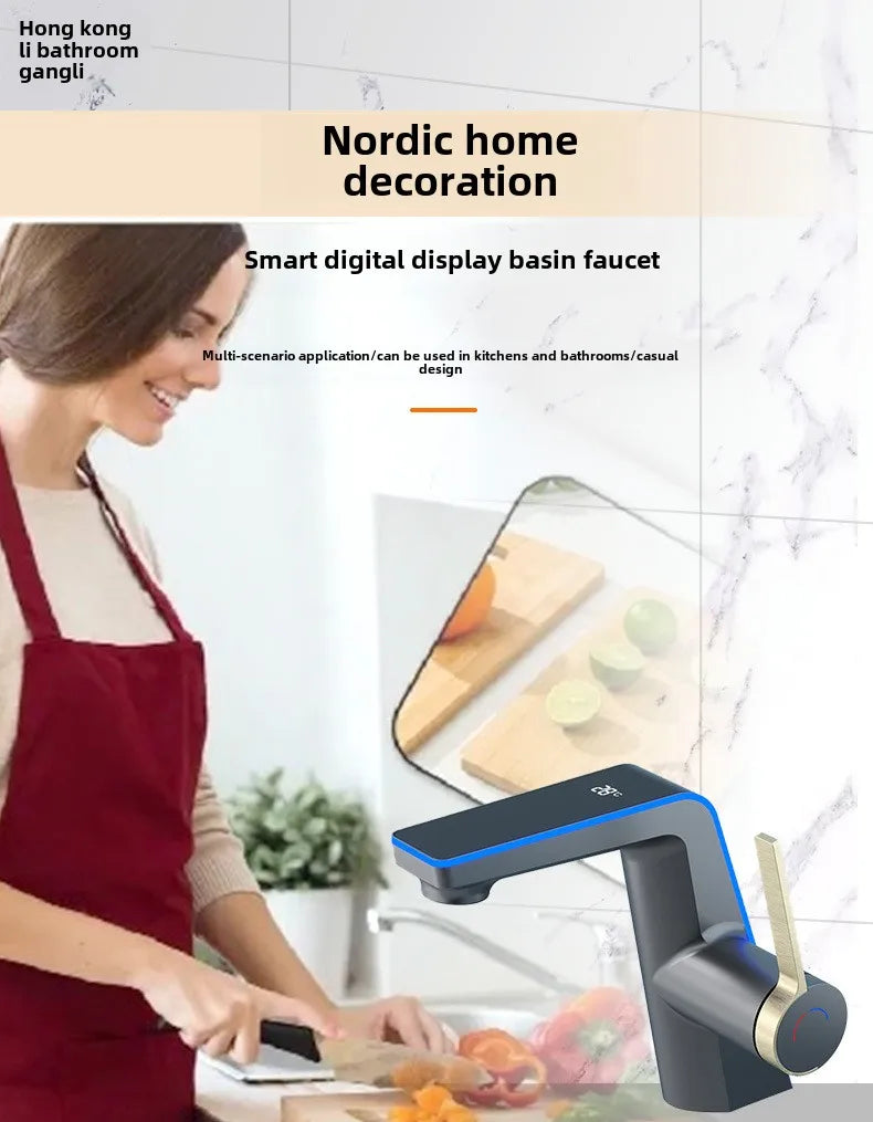 LED Digital Atmosphere Light, Basin Faucet, Bathroom Household Faucet