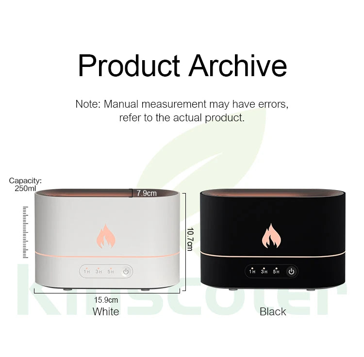 250ml Flame Humidifier 1/3/5H USB Smart Timing LED Electric  Aroma Diffuser Simulation Fire Night Lamp
