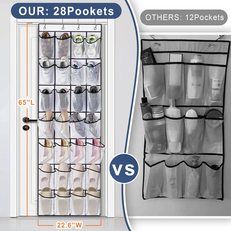 Over The Door Shoe Organizer, 35 Large Pockets Hanging Shoe Organizer, White