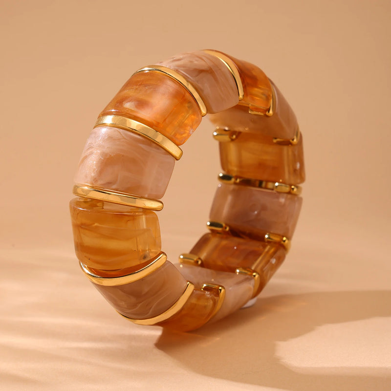 Chunky Ethnic Women Bracelets For Women No Fade Resin Stainless Steel Elastic Rope Handcraft Bangle Luxury Jewelry