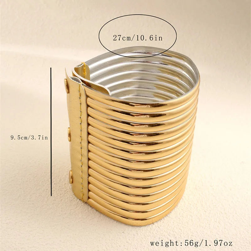 Fashion Golden Color Pu Leather Chunky Necklace Wide Bracelet Sets Punk Style Ethnic Style Jewelry Set For Women Party Accessory