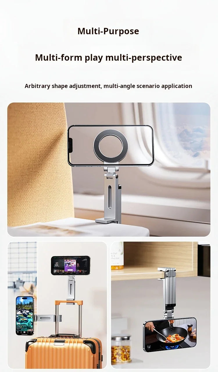 For MagSafe Plane Phone Holder – Portable Magnetic 360° Rotating Foldable Tripod for Travel, Car & Desk