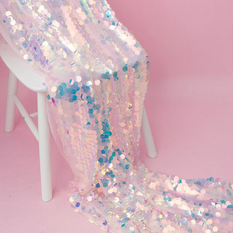 Iridescent Shiny Mermaid Scale Fabric Laser Sequins Glitter Fabric For Diy Tablecloth Garment Wedding Party Background Decor