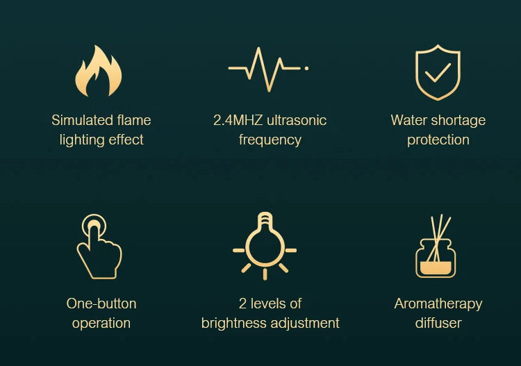 250ml Flame Humidifier 1/3/5H USB Smart Timing LED Electric  Aroma Diffuser Simulation Fire Night Lamp