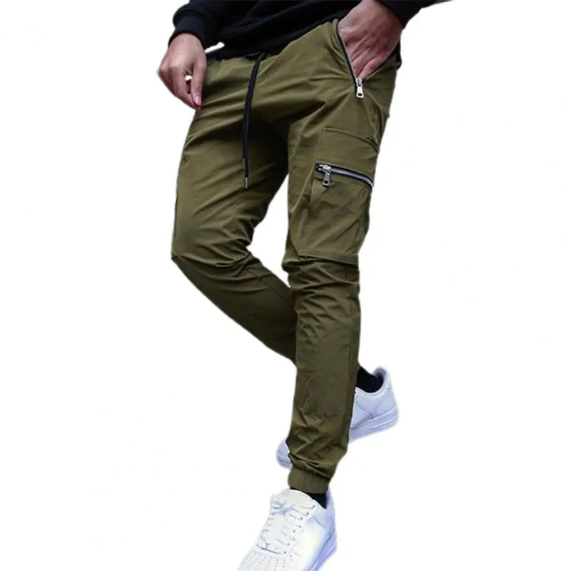 Mens Cargo Pants Zipper Pockets Jogger Running Hip Hop Streetwear Slim Sport Trousers Male Training Workout Fitness Sweatpants