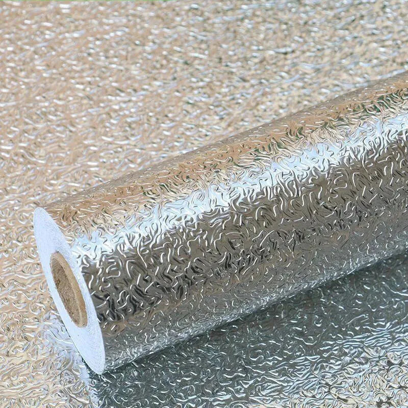 Kitchen Oil Proof Wallpaper Self Adhesive Aluminum Foil Sticker Waterproof Heat Resistant Liner for Cabinet Backsplash Wall Deco
