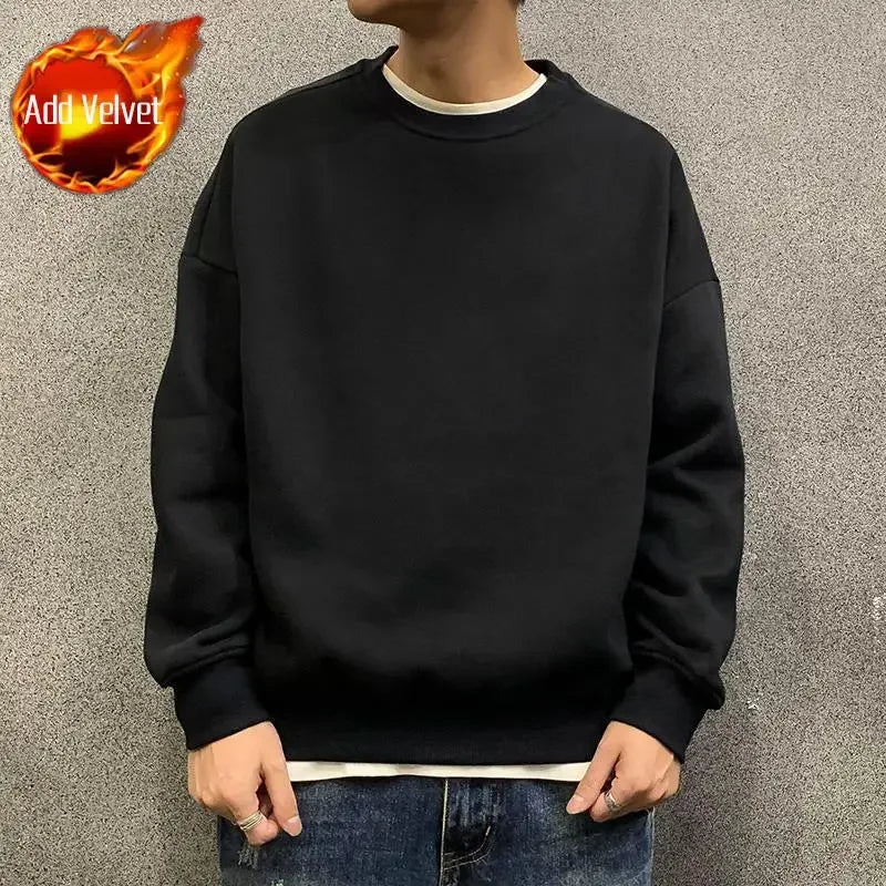 Men’s Fleeced Green Hoodie – Solid Casual Sweatshirt for Autumn and Winter