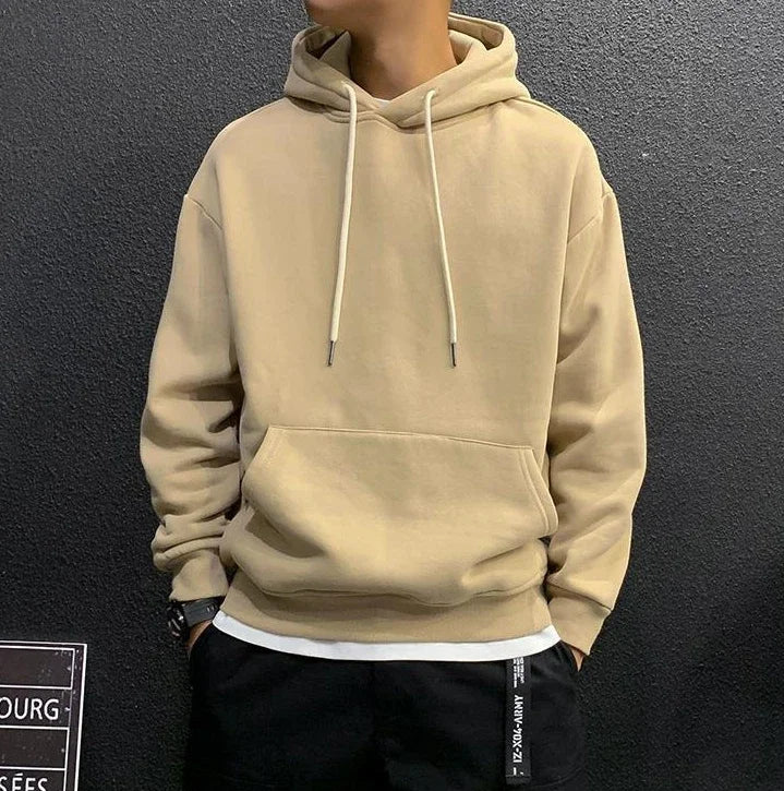 Men’s Fleeced Green Hoodie – Solid Casual Sweatshirt for Autumn and Winter