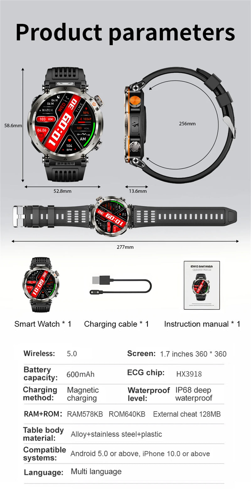 LIGE 600mAh Battery Smart Watch Men 1.7&
