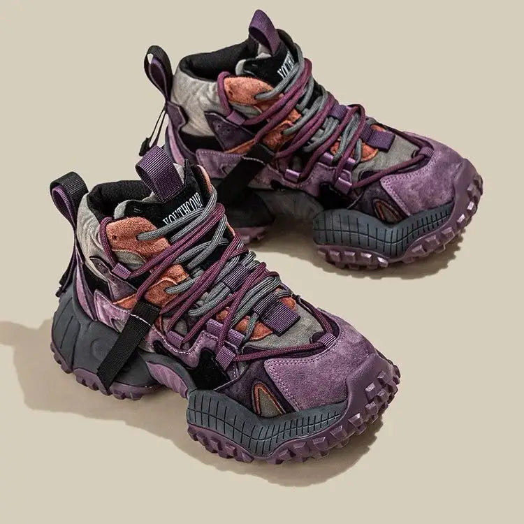 Chunky Sneakers Men Designer Mountaineering Shoes Fashion Casual Leather Fabric Breathable Height Increased Platform Sport Shoes