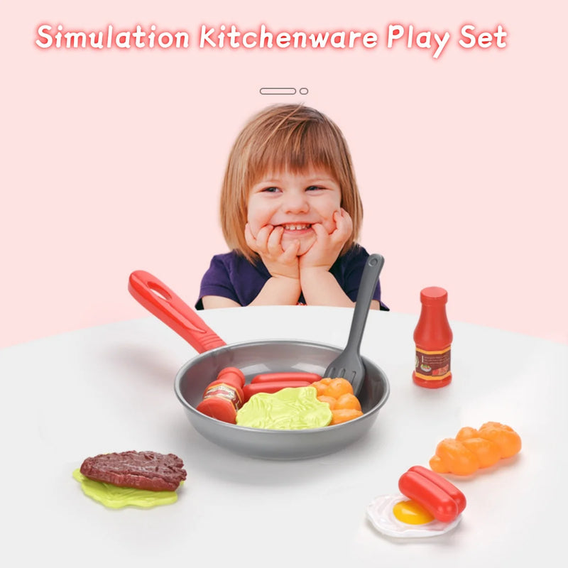 8PCS Kids Kitchen Play Food Set - Pretend Cookware with Steak, Vegetables, Bread & Hot Dog for Toddler Cooking Games