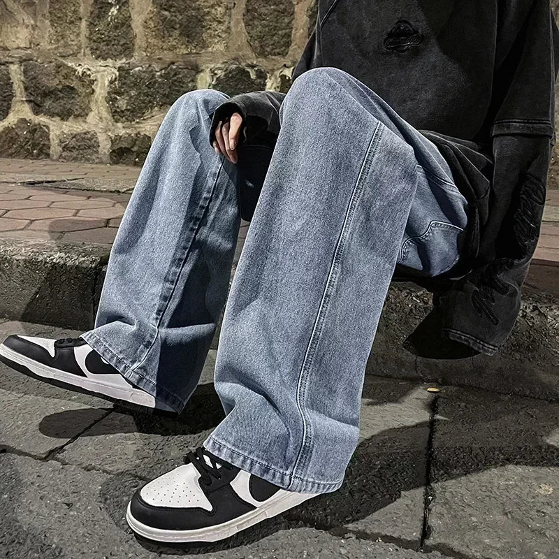 2024 New Streetwear Loose Jeans Men Korean Style Fashion Loose Straight Wide Leg Pants Men&