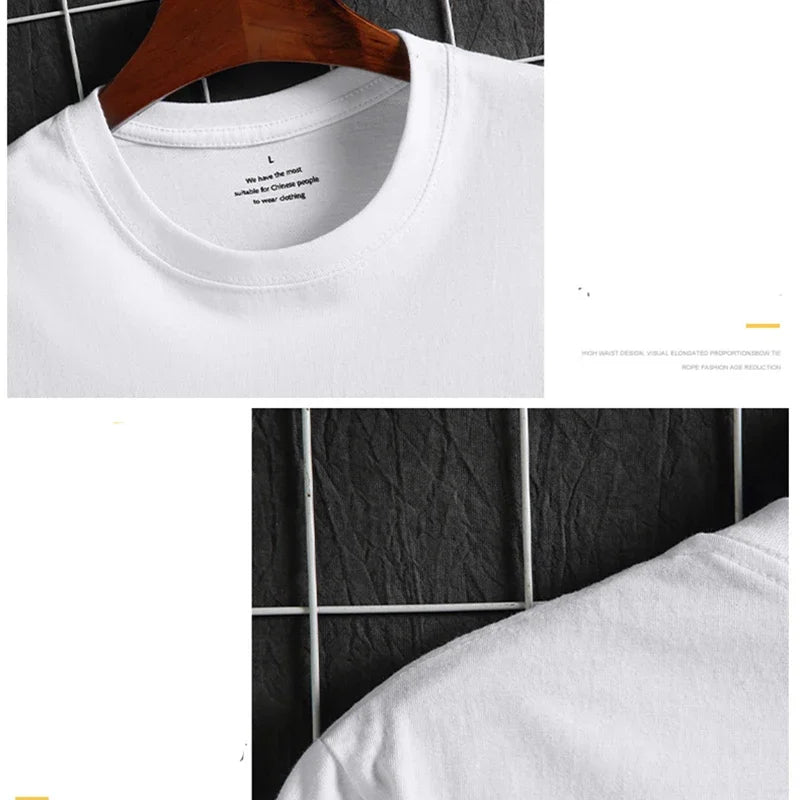 Mens T Shirts 2025 Male Summer Cotton Short Sleeve Fashion  Bottoming Tops Round Neck White Tee Oversized T-shirt Men Clothing