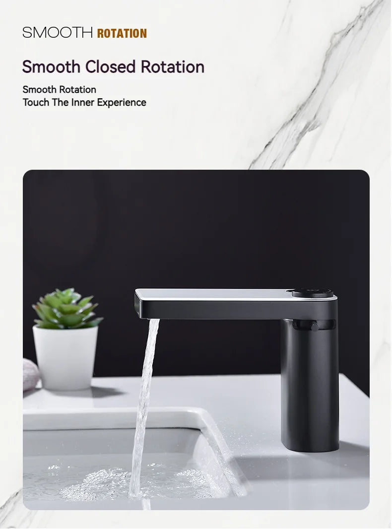 Led Digital Basin Faucet Black Bath Basin Mixer Brass Temperature Display Faucet Smart Tap Sink Faucet For Bathroom Faucet Tap