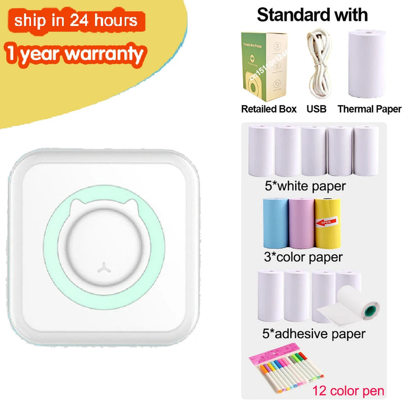 Portable Thermal Printer MINI Wirelessly BT 203dpi Photo Label Memo Wrong Question Printing With USB Cable Imprimante Portable