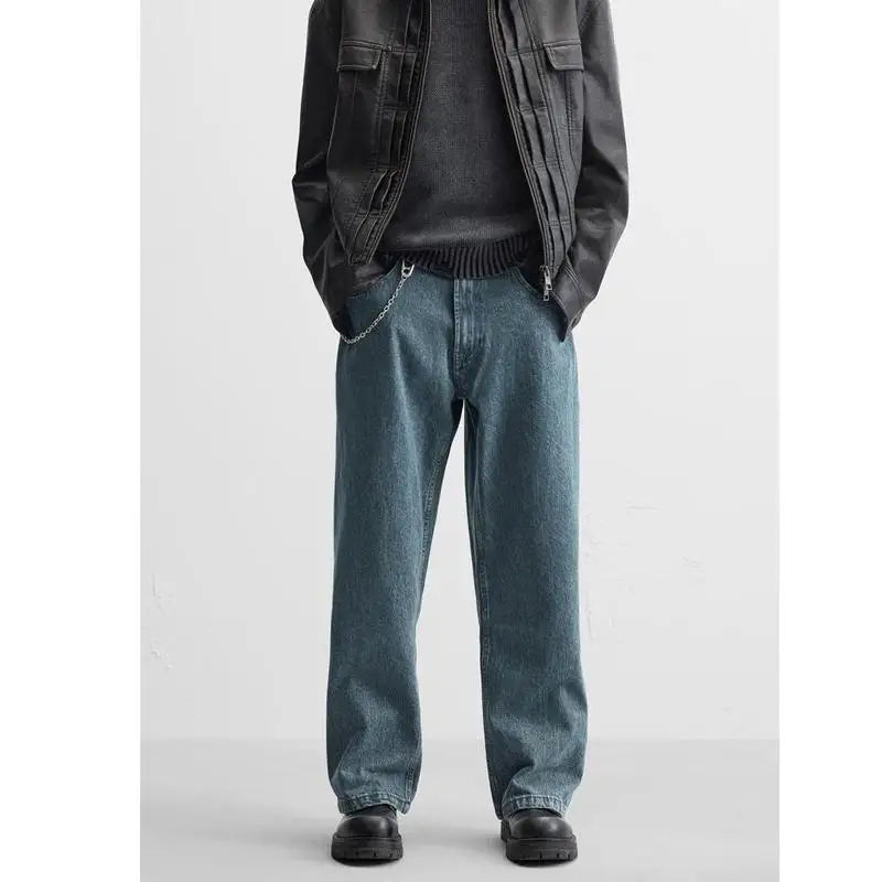 Men’s Retro Cotton Denim Jeans – Loose Fit Straight-Leg Casual Trousers, Comfortable and Wear-Resistant for Autumn & Winter