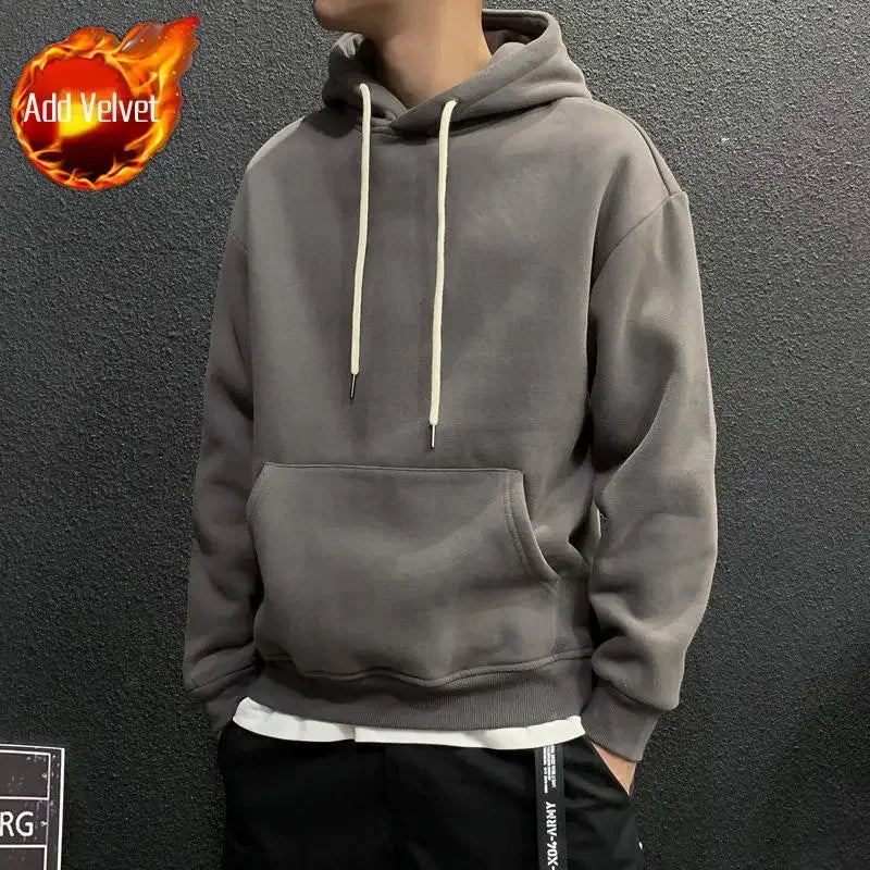 Men’s Fleeced Green Hoodie – Solid Casual Sweatshirt for Autumn and Winter