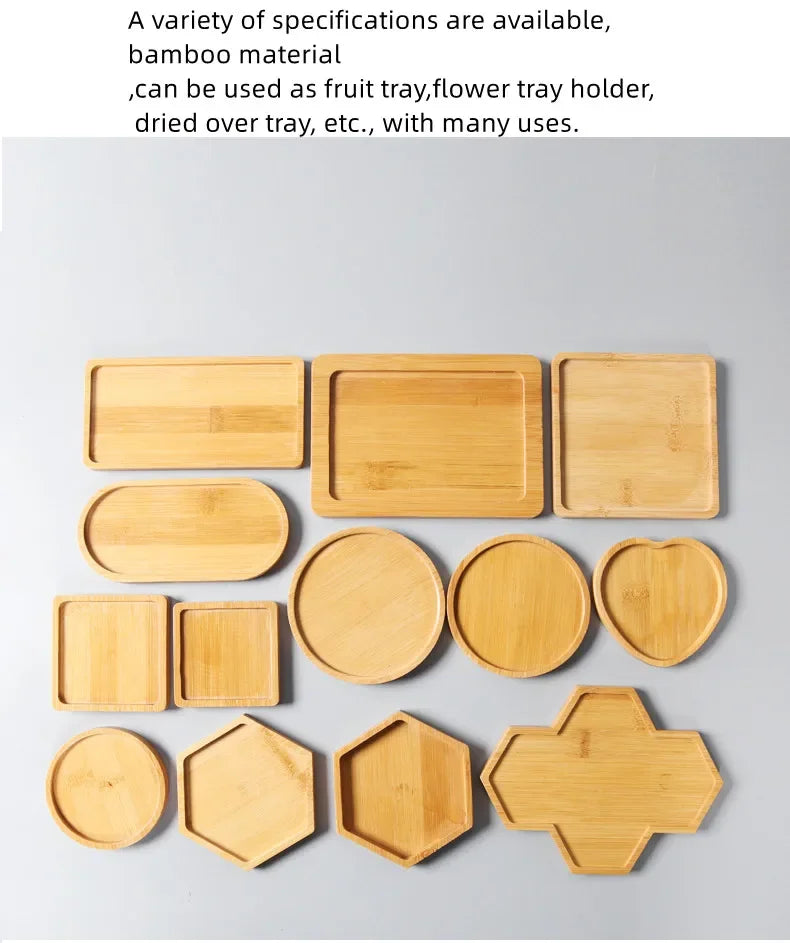 Bamboo Tray PlantMini Plant Pot Rack Multi-meat Pot Tray Balcony Storage Kitchen Storage Bathroom Storageround Tray Square
