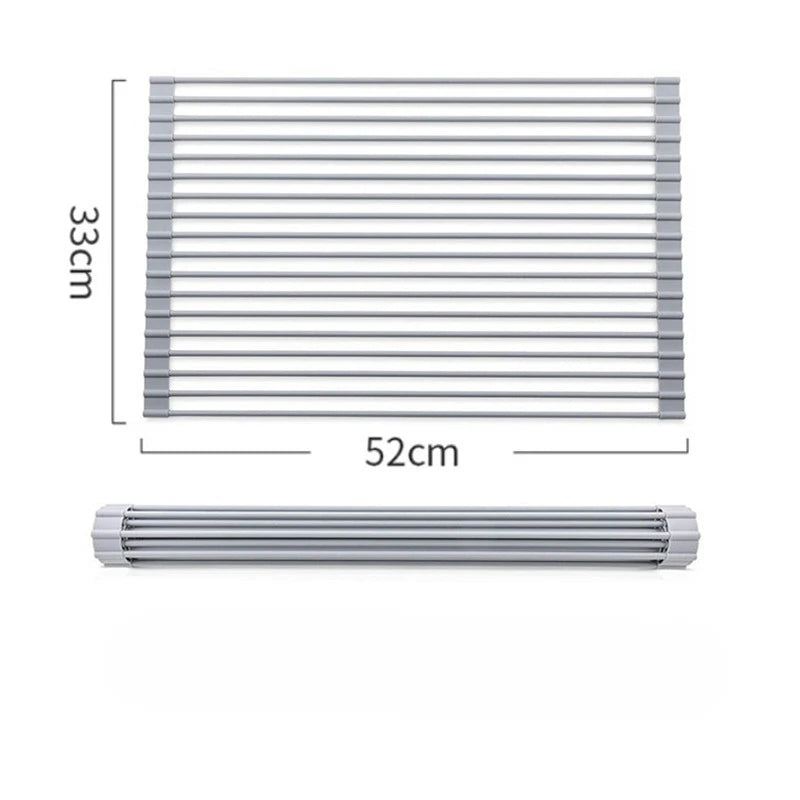 Large roll dish drying rack foldable dish rack sink drainer roll sink drying rack full silicone coated stainless steel dish