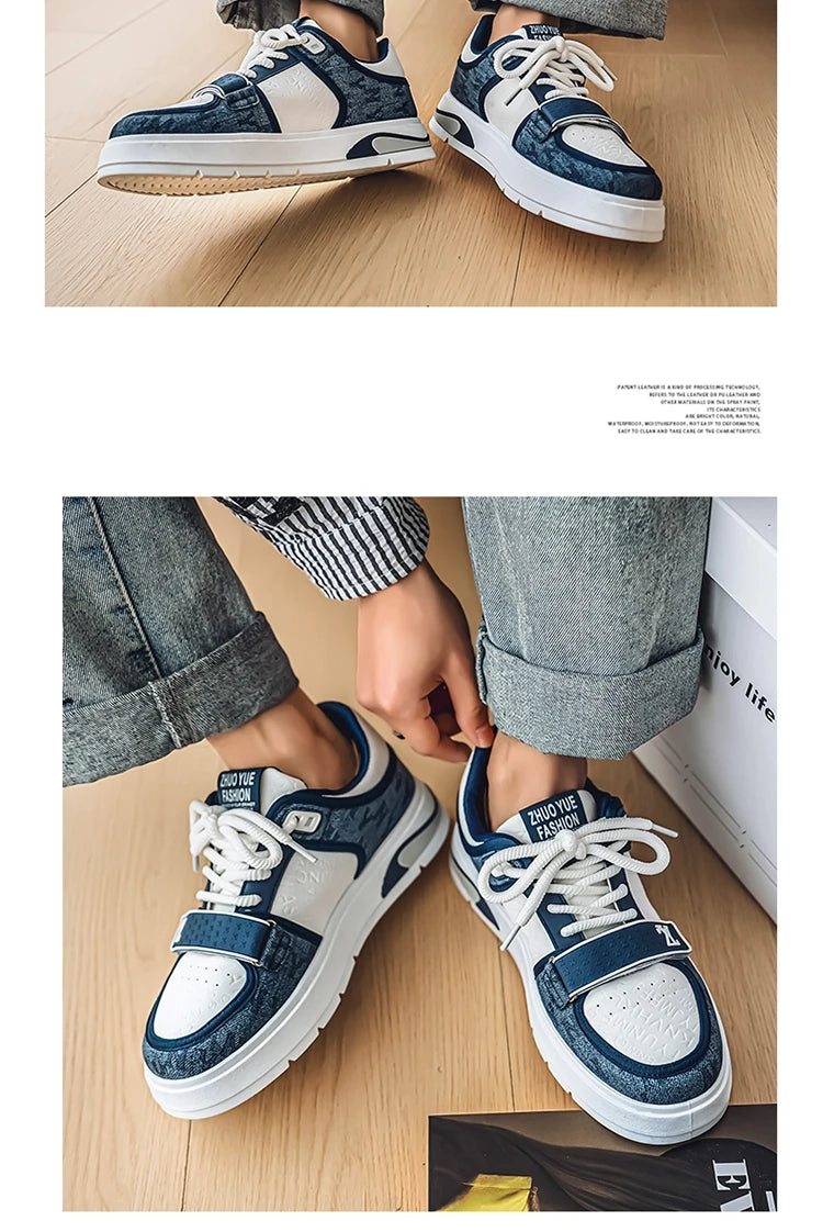 Fashion White Blue Skateboard Shoes Man Comfortable Platform Men&