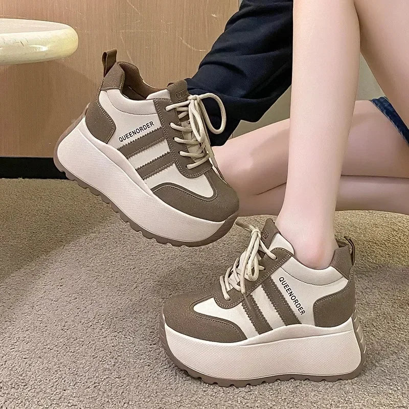 2025 New 10cm Womens Chunky Sneakers Lightweight Lace Up Casual Shoes Fashion Spring Platform Sports Shoes Comfortable Sneakers