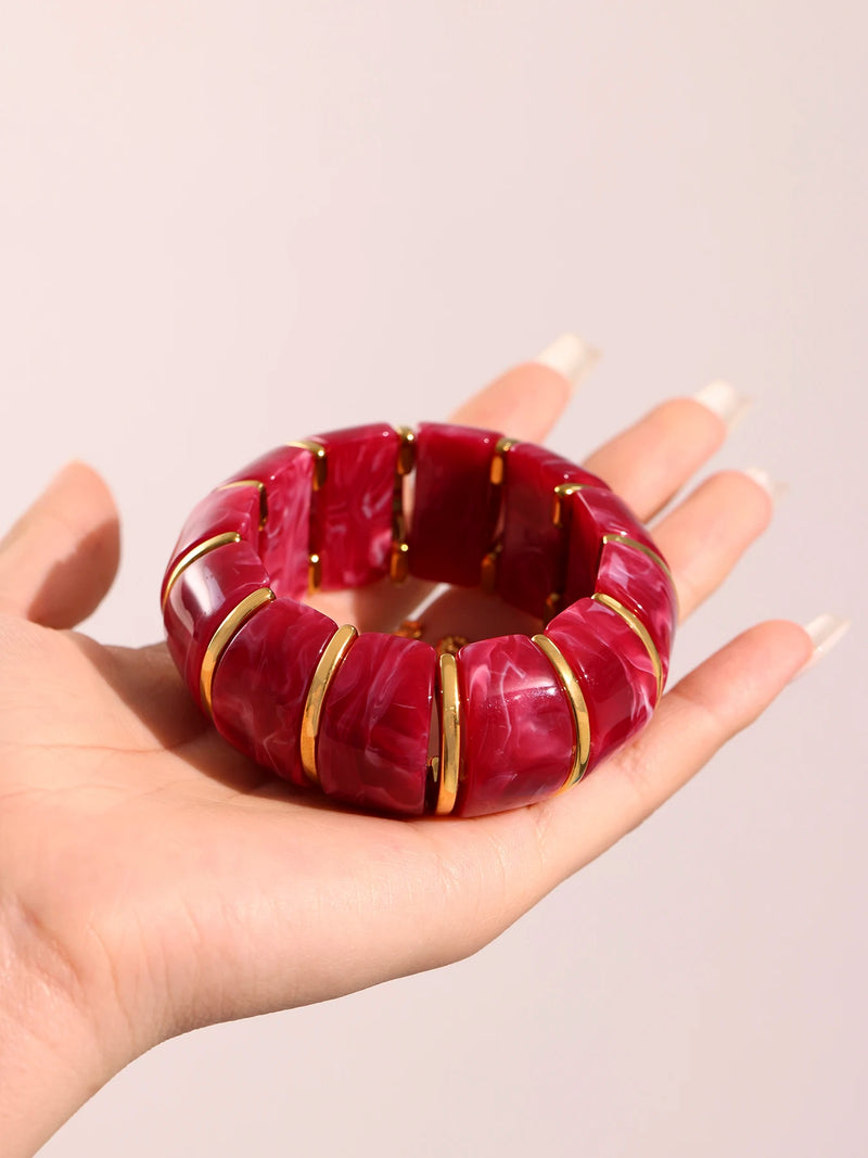 Chunky Ethnic Women Bracelets For Women No Fade Resin Stainless Steel Elastic Rope Handcraft Bangle Luxury Jewelry