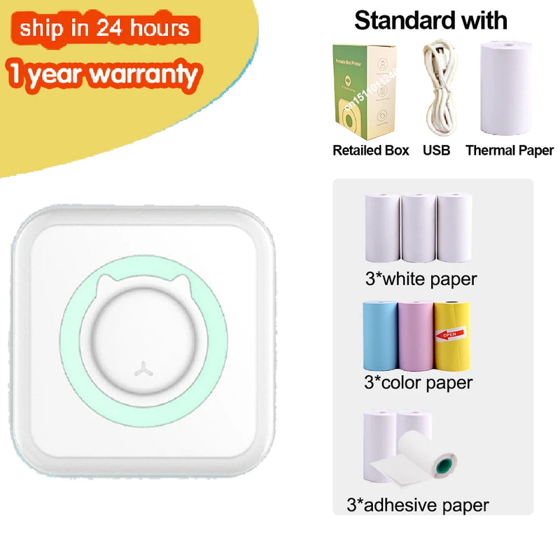 Portable Thermal Printer MINI Wirelessly BT 203dpi Photo Label Memo Wrong Question Printing With USB Cable Imprimante Portable
