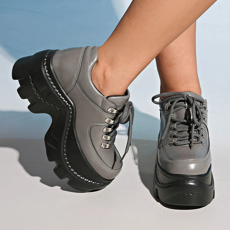 Fashion Black Chunky Sneakers for Women 2025 Autumn Platform Sports Shoes Woman Gothic Punk Style Thick Sole Sneakers Plus Size