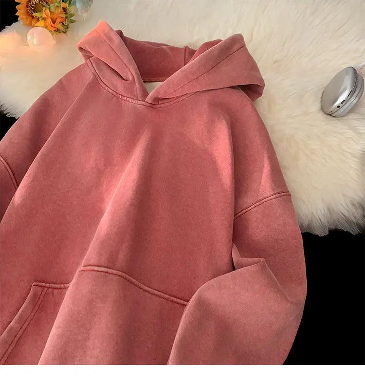 Men’s Vintage Washed Hoodie – Loose Fit Streetwear Pullover for Casual Harajuku Style