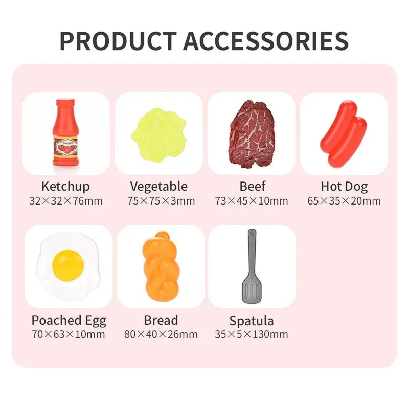 8PCS Kids Kitchen Play Food Set - Pretend Cookware with Steak, Vegetables, Bread & Hot Dog for Toddler Cooking Games