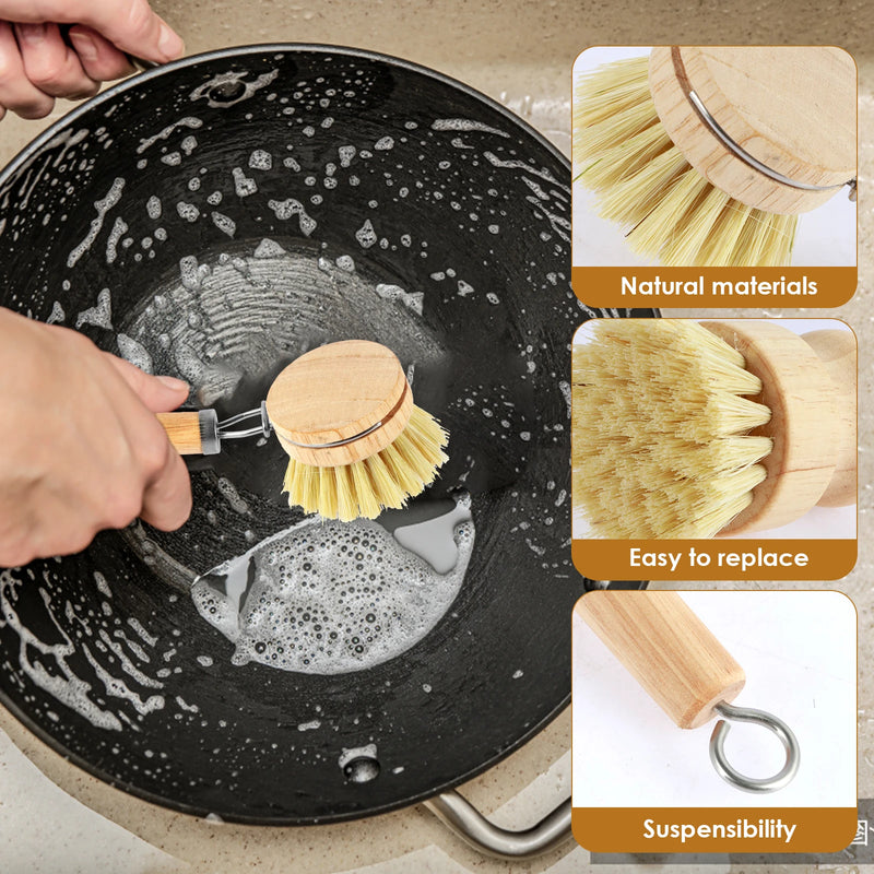4/5Pcs Bamboo Dish Scrub Brushes Replaceable dish brush Kitchen Wooden Cleaning Scrubbers Household Cleaning Brush Cleaning Tool