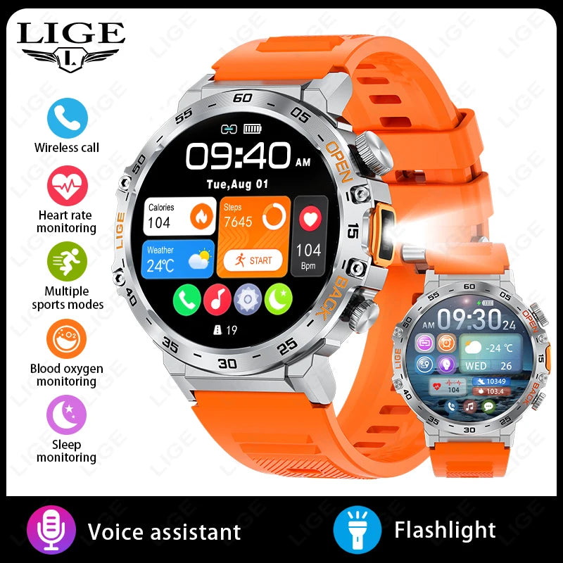 LIGE 2025 Smart Watch Men Sport Watches LED Flashlight 360*360 Ultra HD Screen Waterproof Fitness Bluetooth Call Men Smartwatch
