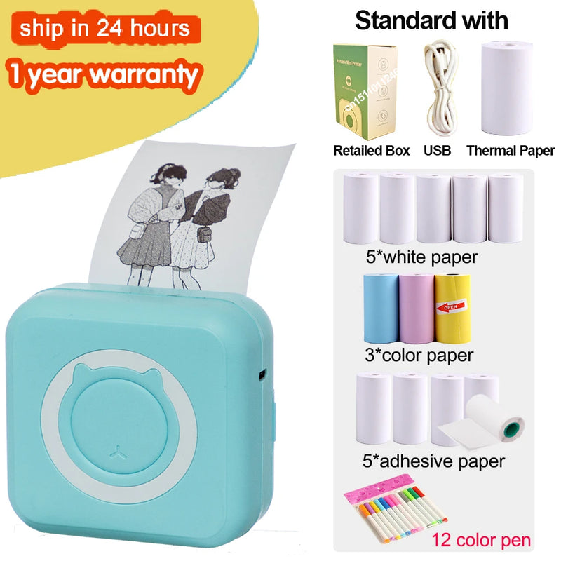 Portable Thermal Printer MINI Wirelessly BT 203dpi Photo Label Memo Wrong Question Printing With USB Cable Imprimante Portable