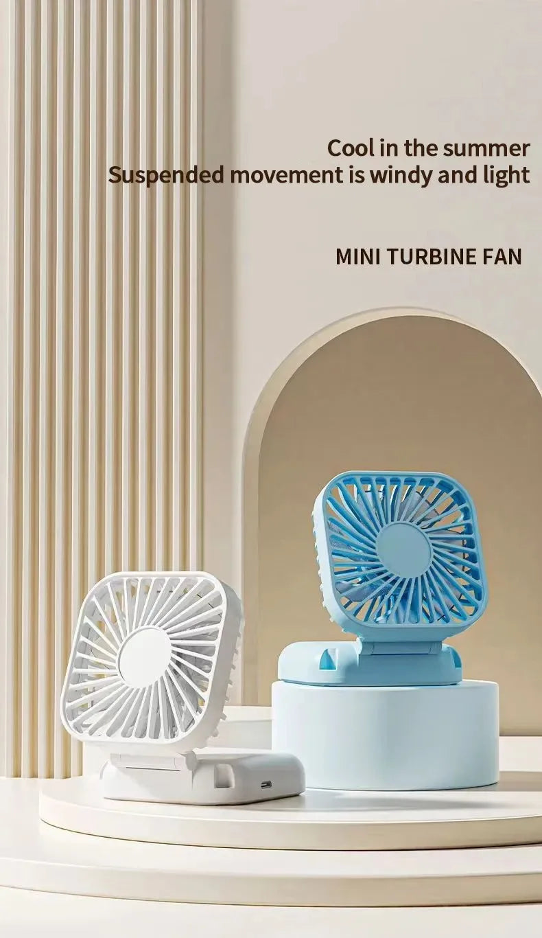 Mini Handheld Fan Mute Foldable Fan Multi-functional Turbine Fan USB Rechargeable Portable Hanging Neck Fan Mini Table Fan