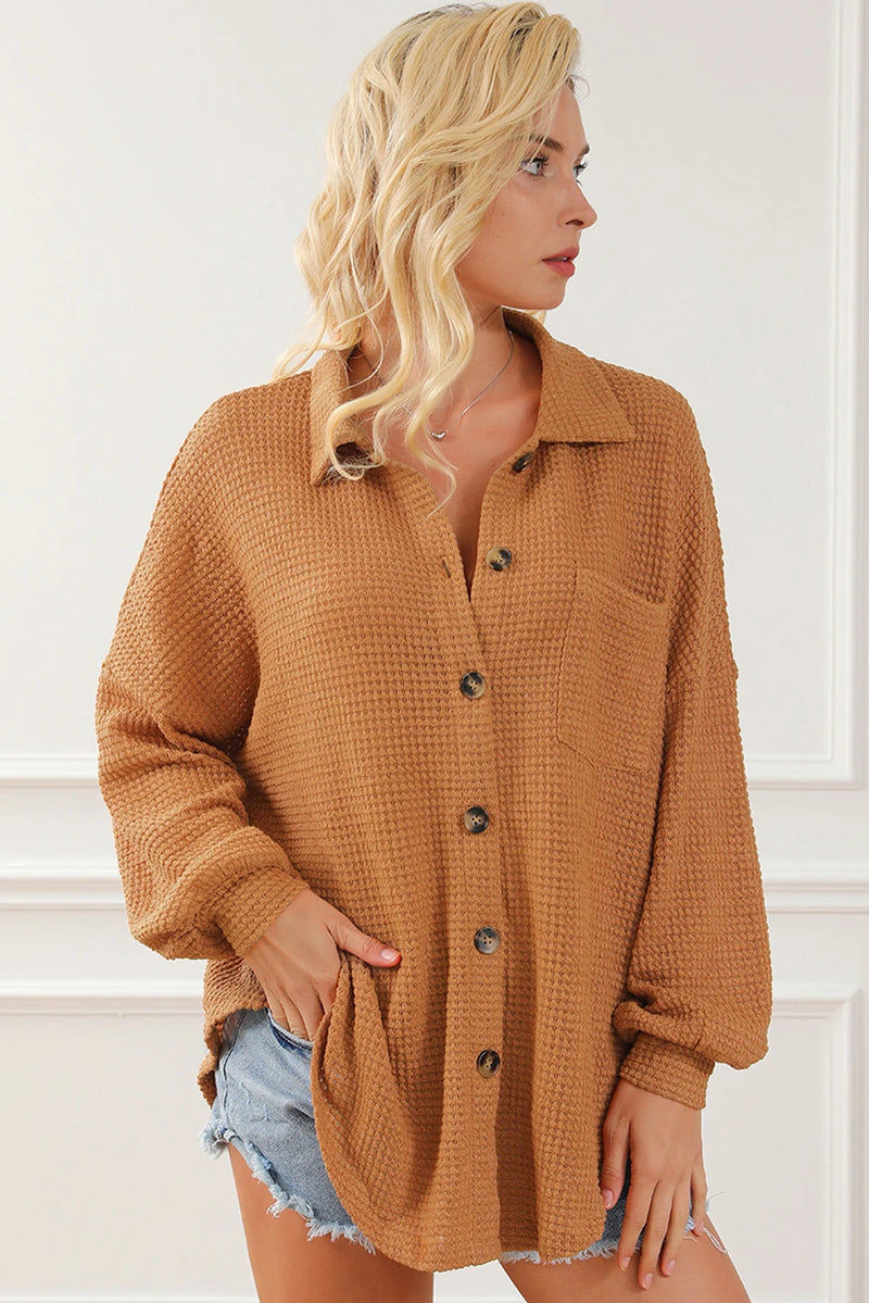 Women’s Oversized Button-Down Blouse – Casual Boho Long Sleeve Shirt with Turn-Down Collar