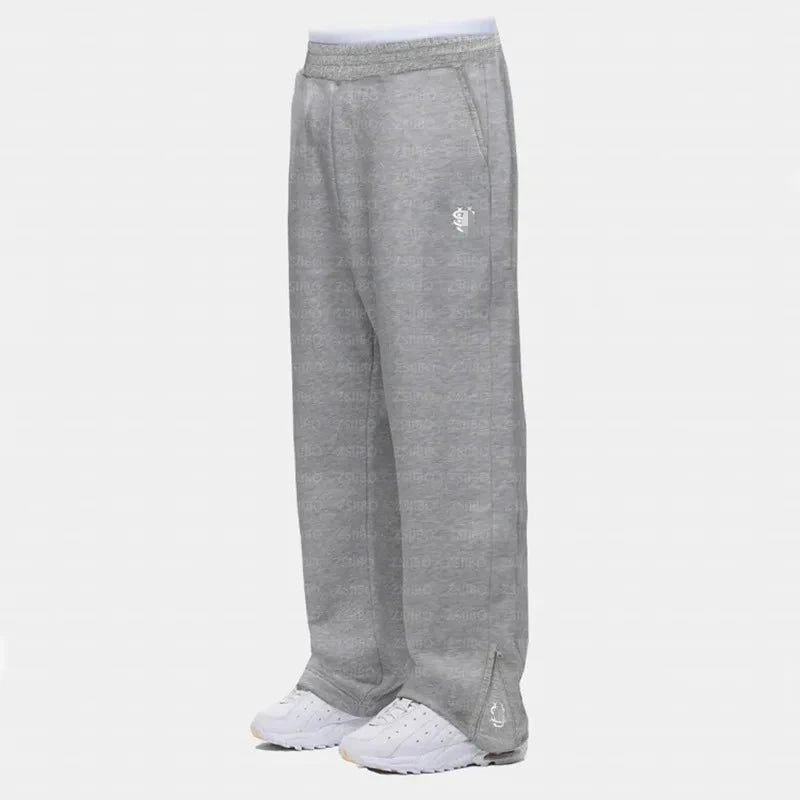 Y2k Retro Loose Straight Pants Men Tracksuit Pants Personalized Pant Leg Zipper Embroidery Design Hip Hop Harajuku Casual Pants