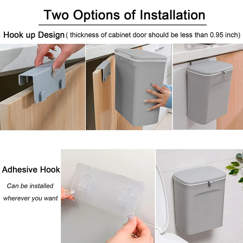 Kitchen Compost Bin for Counter Top or Under Sink, Hanging Small  Kitchen Trash Can with Lid for Mountable Indoor Compost Bucket