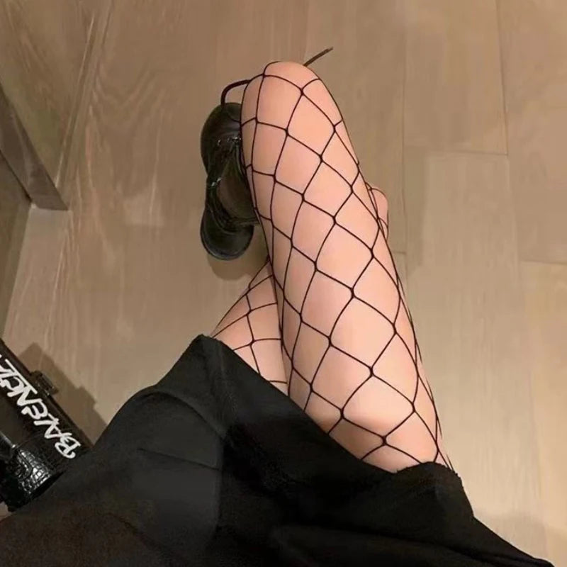 Sexy Fishnet Stockings Black Lolita Body High Socks Kawaii Long Fish Net Pantyhose Mesh Tights Lingerie Skin JK Waist Hosiery